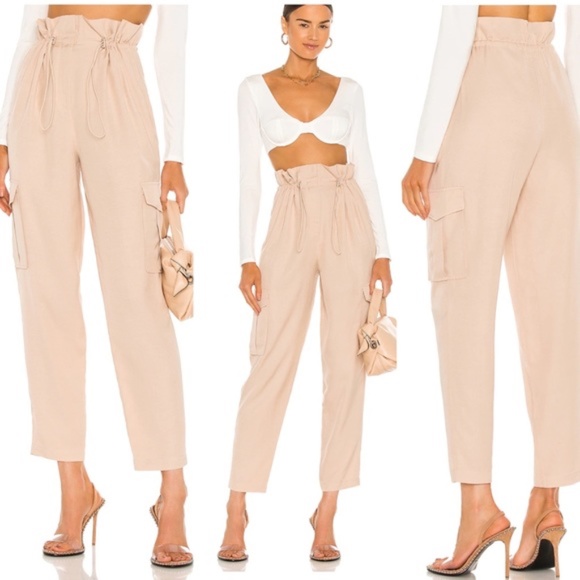 h:ours Pants - Revolve H:ours Shaye Paperbag Cargo Pants in Champagne size XS NWT
